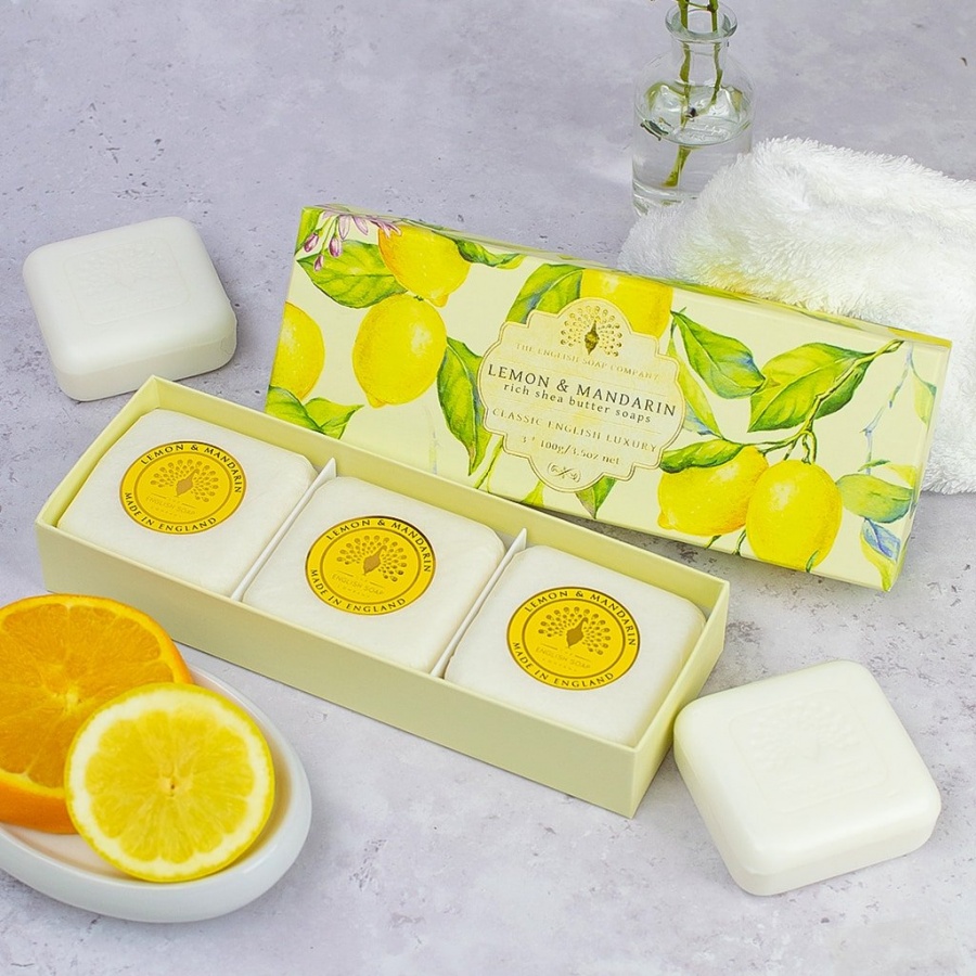 The English Soap Company Lemon and Mandarin - 3 x 100 g Hand Soap Gift Box
